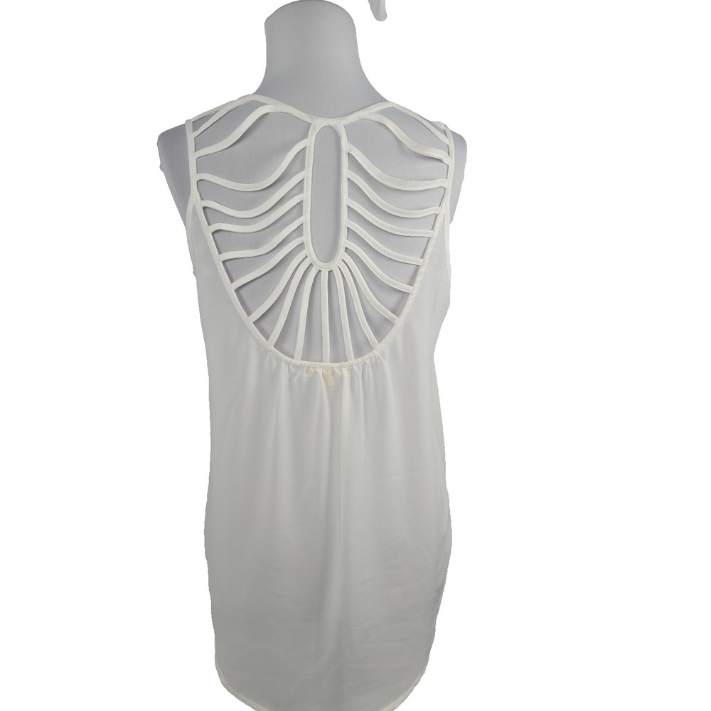 E&M Ivory Chiffon Shear Hi-Lo Sleeveless Top Blouse Small S